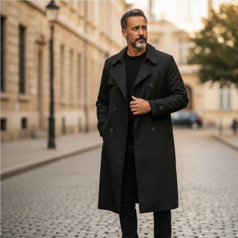 Ralph Ralph Lauren Men's Trench Coat Vintage‎ Black Double Breasted Size 44R